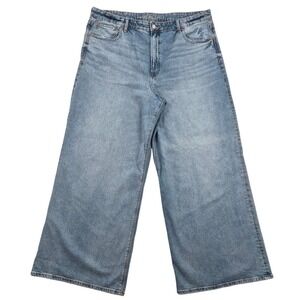 American Eagle Super High-Rise Ultra Wide Leg Jeans Light Wash Blue 18 Regular